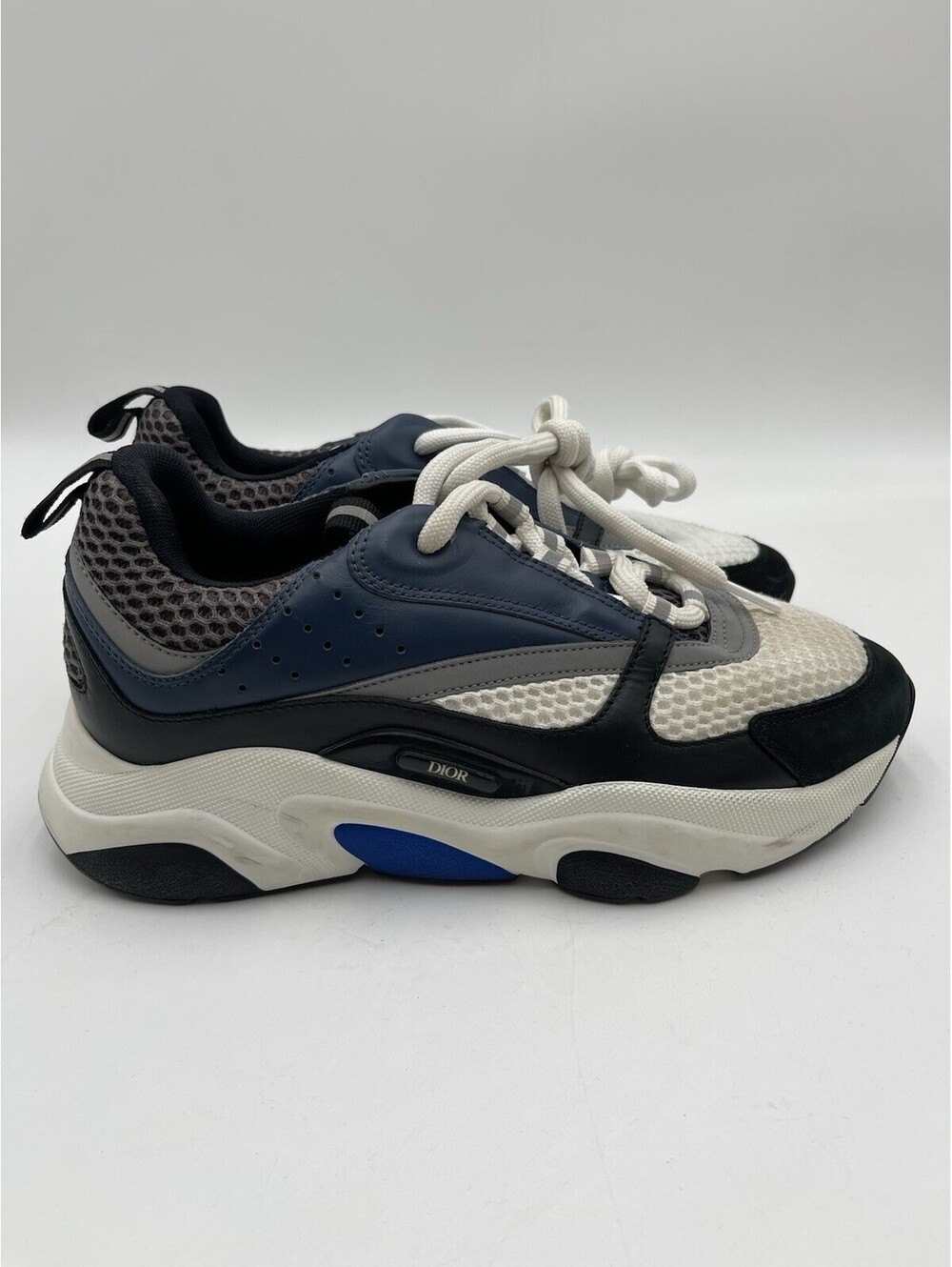 Men’s Dior B22 Lace Up sneaker in a blue, black, grey, and white Size 39